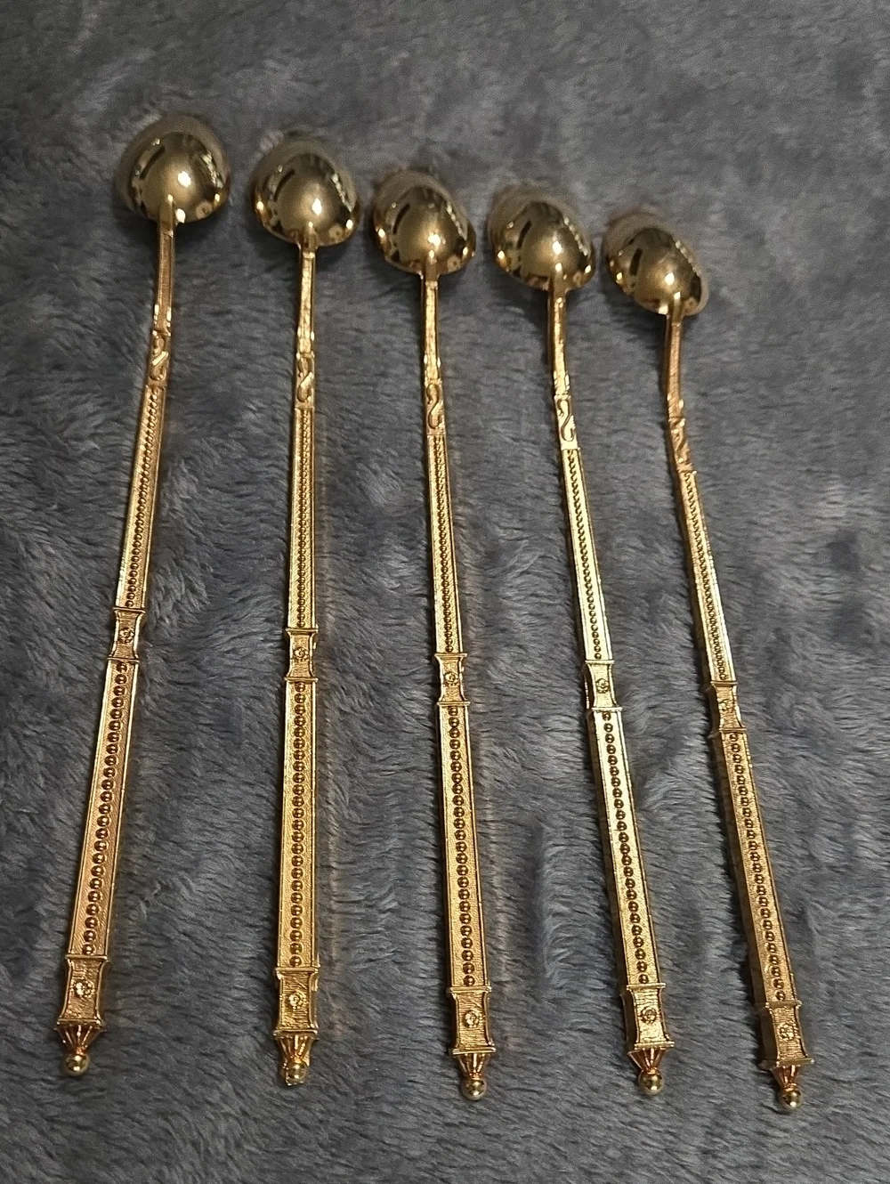Rare Set Of Vintage Giraud Limoges France 5 Piece Tea Spoon Gold With Flowers